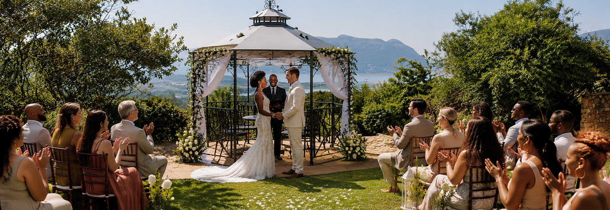 Inclusive wedding ceremony in Hartbeespoort with mountain views at La Montagne Guest Lodge
