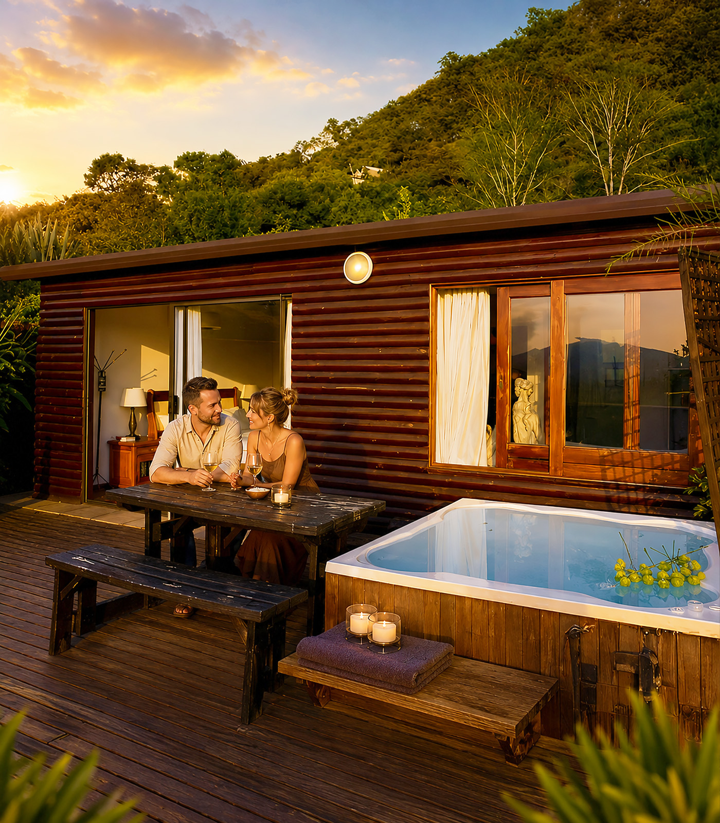 Heritage Cabin Jacuzzi Suite in Hartbeespoort for romantic private getaways at La Montagne Guest Lodge