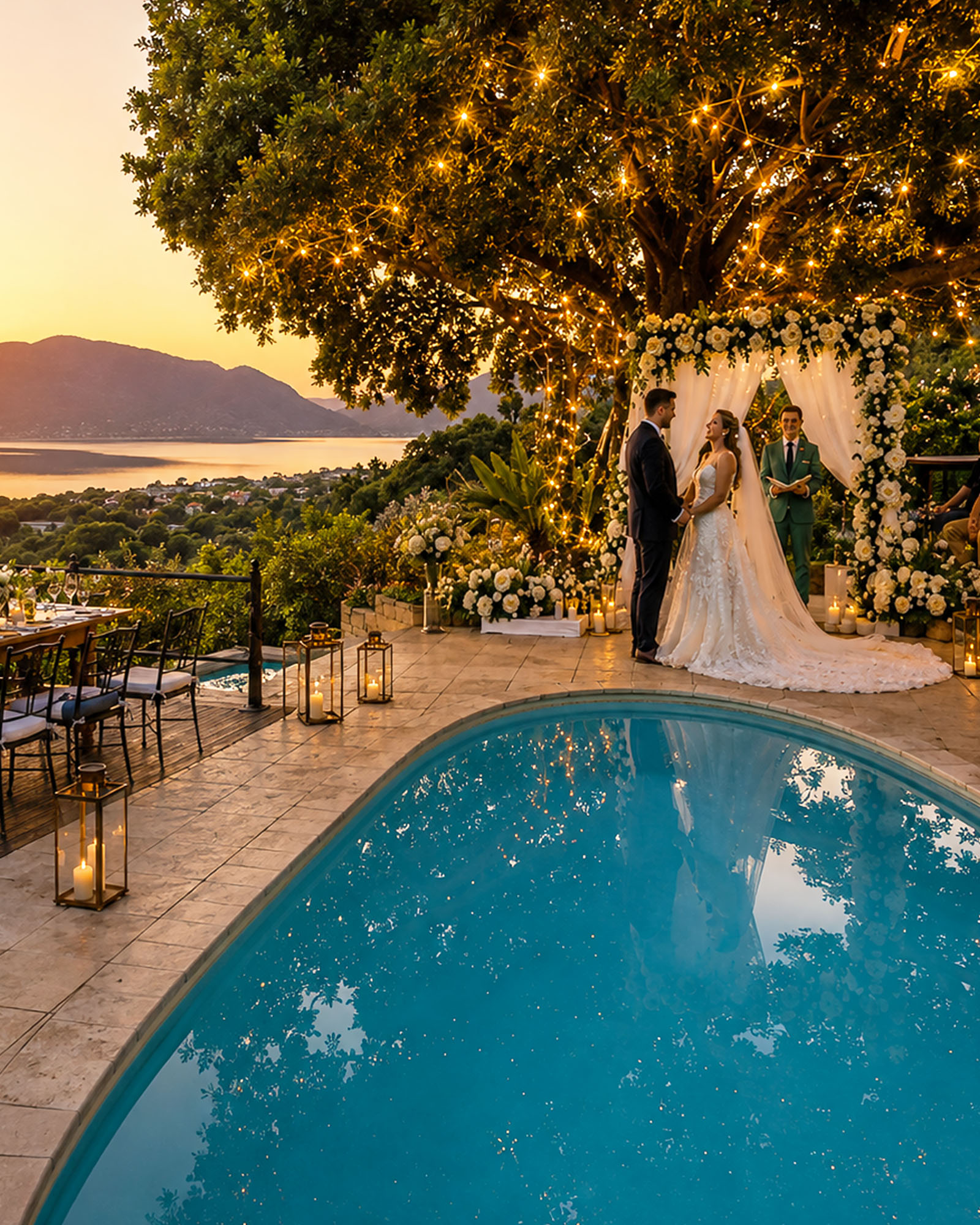 Outdoor wedding ceremony in Hartbeespoort with dam views at La Montagne Guest Lodge