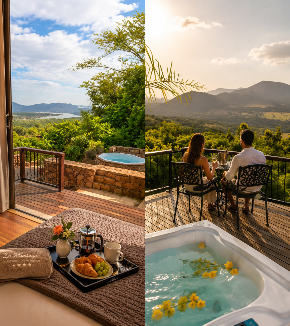 Romantic accommodation in Hartbeespoort with private Jacuzzi suites and mountain views at La Montagne Guest Lodge