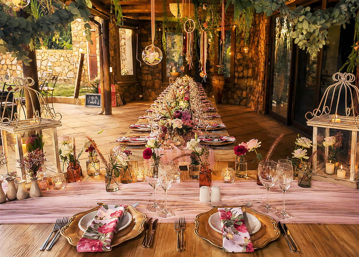 Wedding reception table setup in Hartbeespoort at La Montagne Guest Lodge